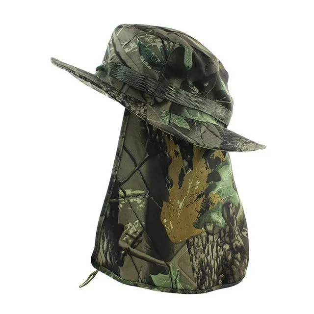 Camouflage UV Protection Boonie Bucket Flap Hat with Rope