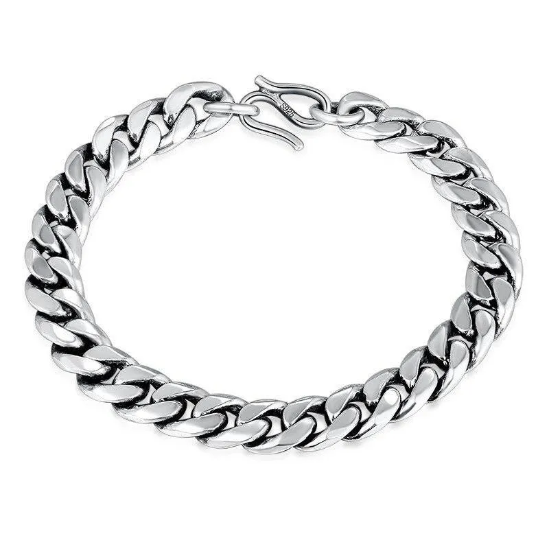 Chain Link 925 Sterling Silver Vintage Fashion Biker Bracelet