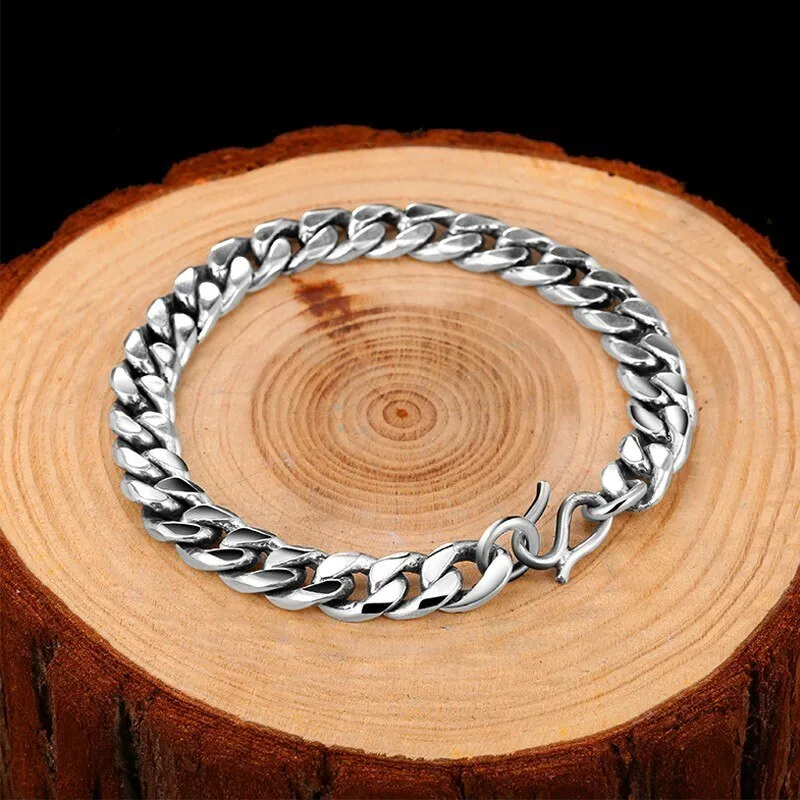 Chain Link 925 Sterling Silver Vintage Fashion Biker Bracelet