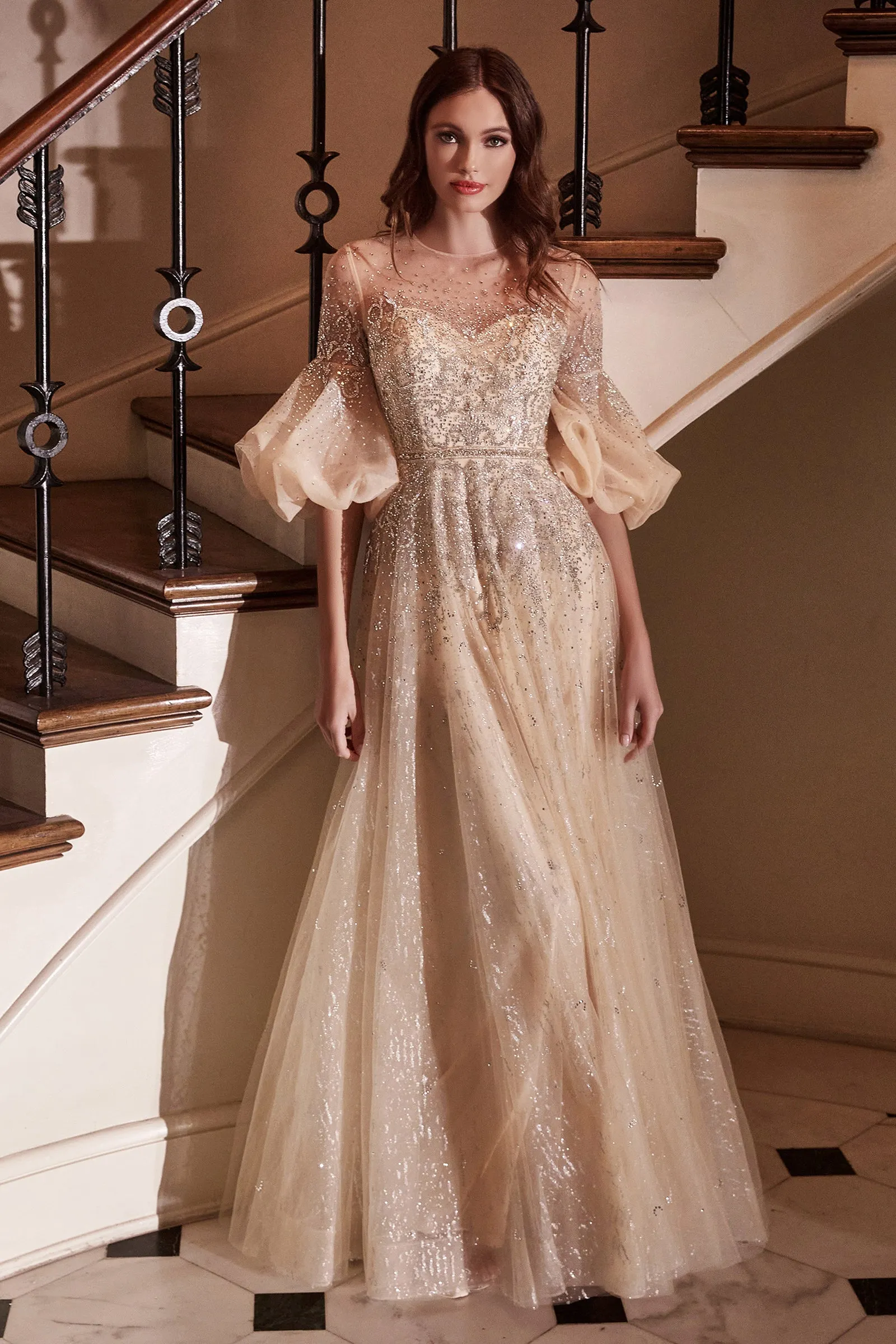 Champagne Dreams | Embellished High Neck Ball Gown | LaDivine B703