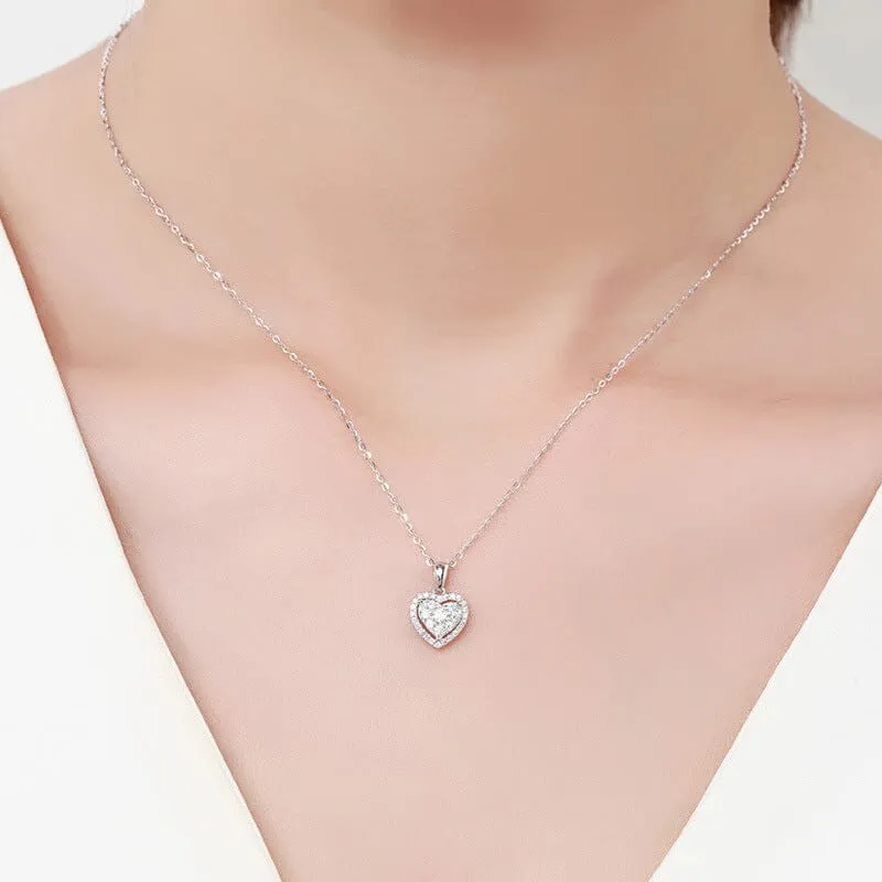 Charm Heart Diamond Necklace - 925 Sterling Silver