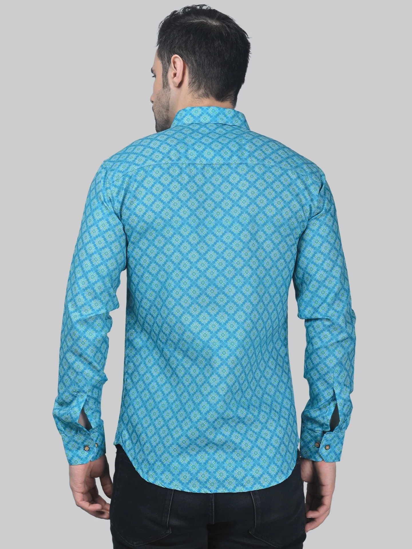 City-sleek Men's Printed Full Sleeve Cotton Button-Up Shirt for Men