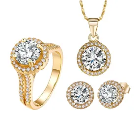 Classic Cubic Zirconia Necklace, Stud Earrings & Ring Wedding Jewelry Set