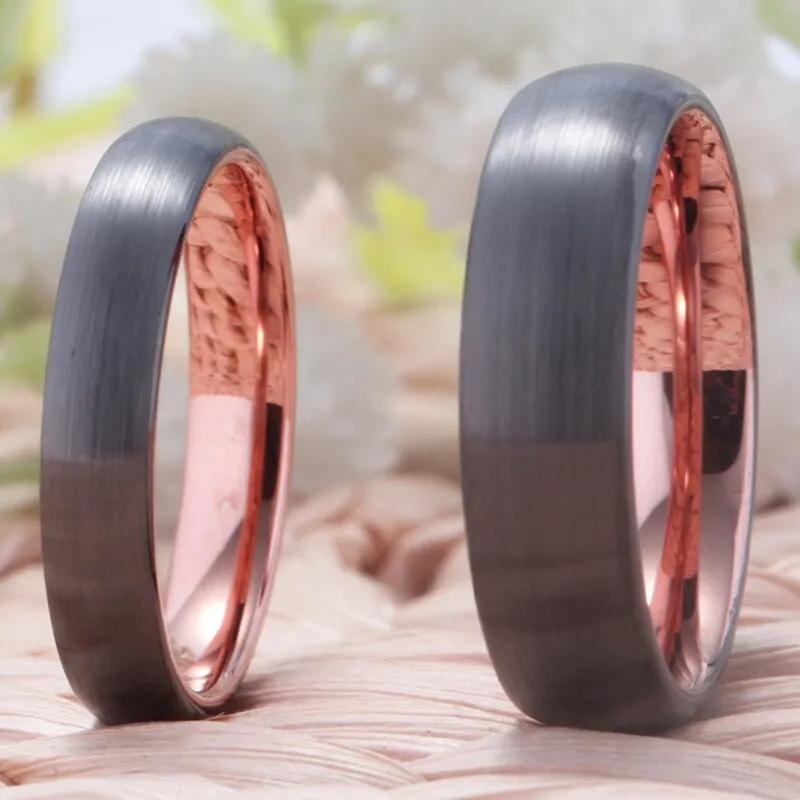 Classic Gunmetal with Rose Gold Tungsten Fashion Wedding Ring