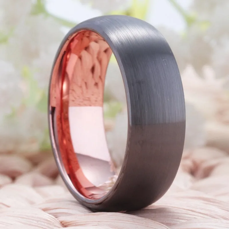 Classic Gunmetal with Rose Gold Tungsten Fashion Wedding Ring