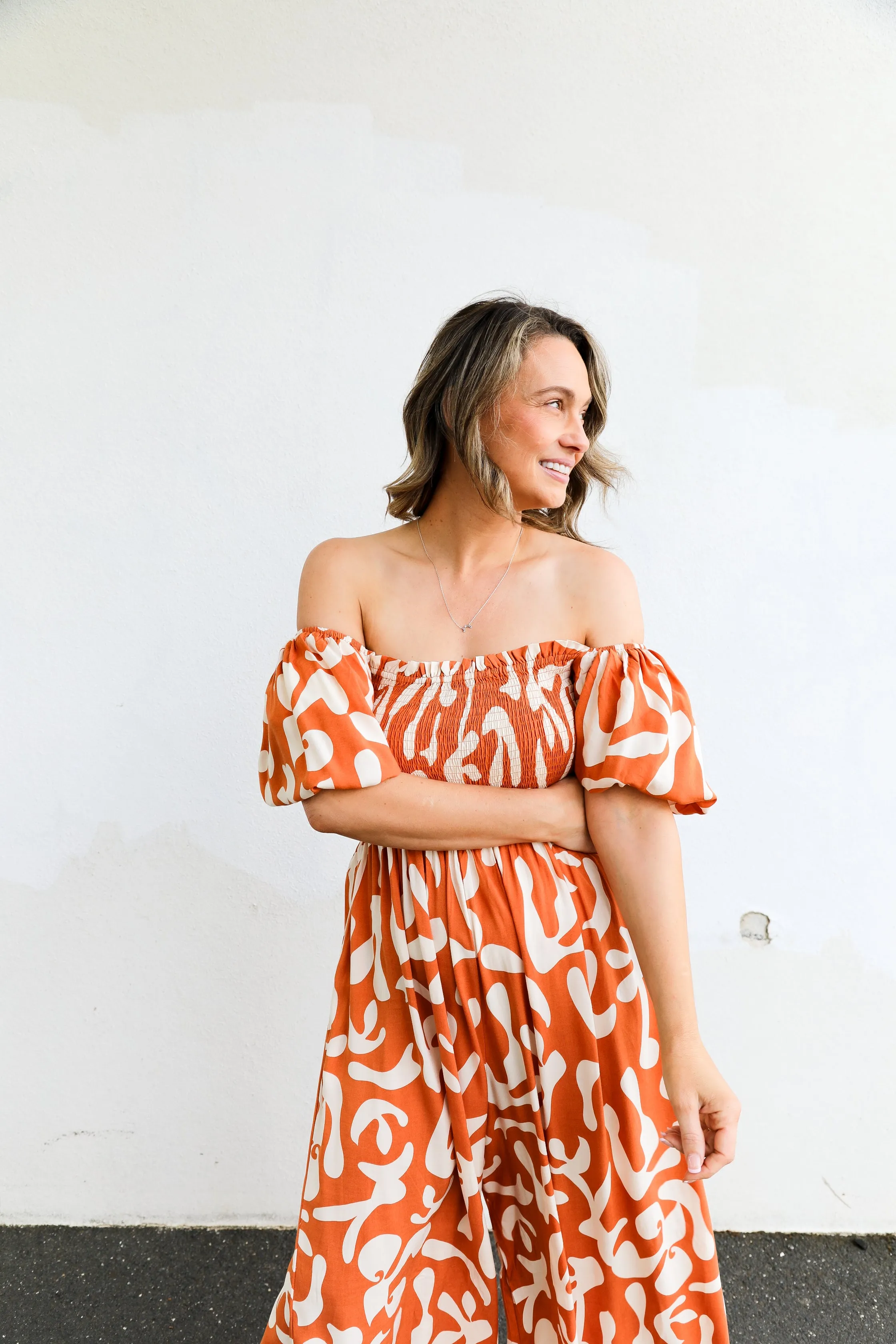 CoCo Jumpsuit (Orange   White Print)