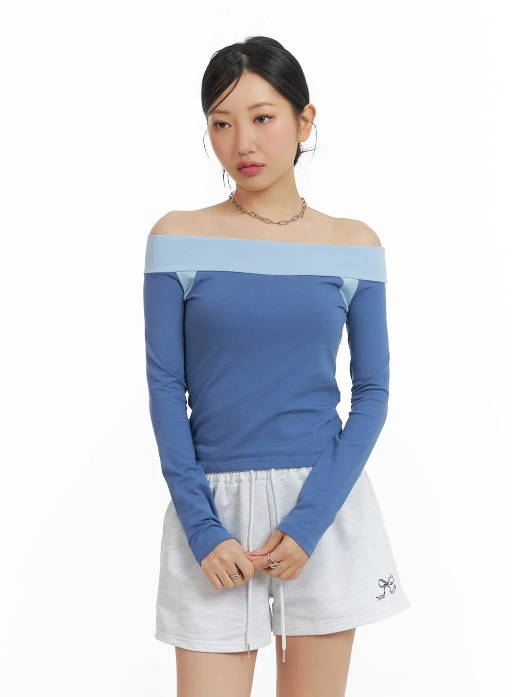 Color Block Off-Shoulder Top CM420