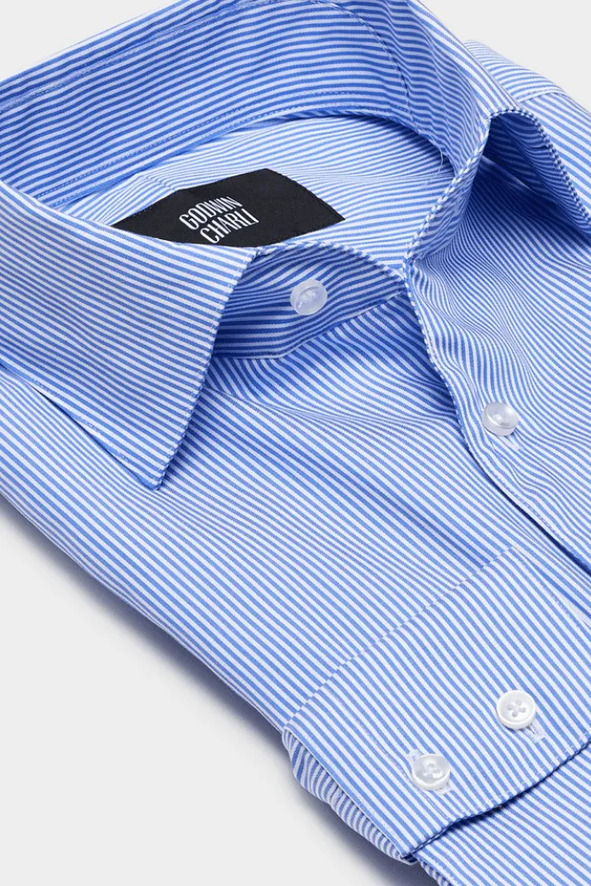 Cooper Shirt  - Medium Blue Stripe Cotton