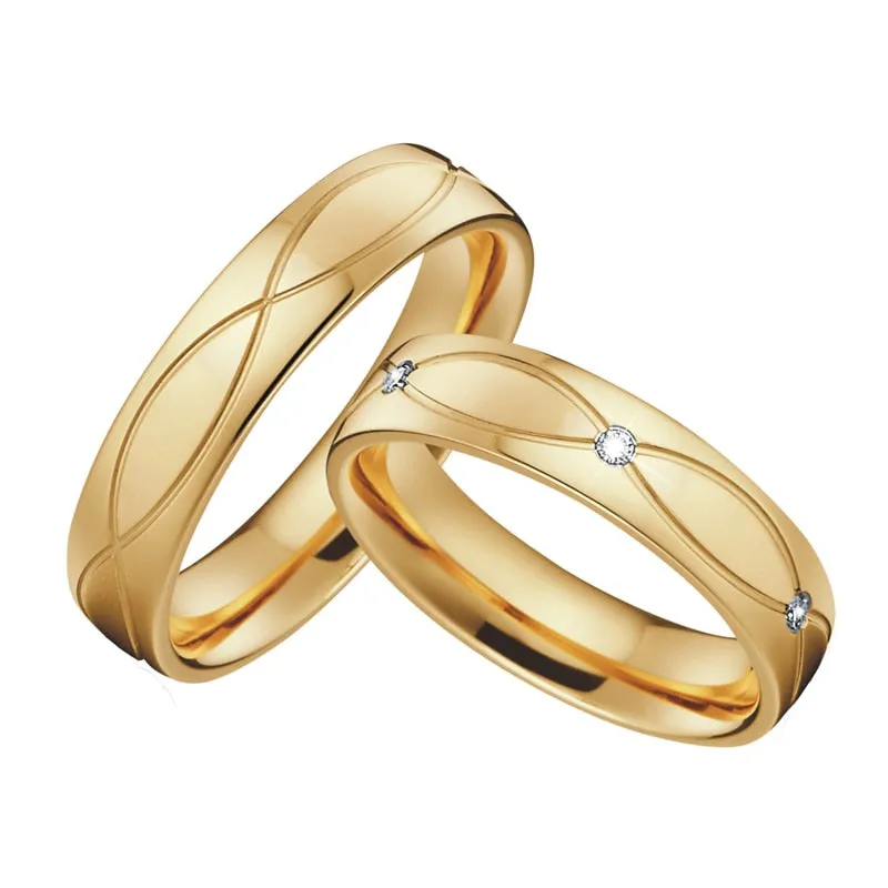 Cubic Zirconia and Gold-Filled Stainless Steel Wedding Ring Set