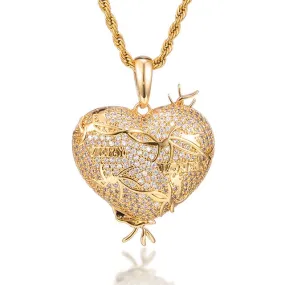 Cubic-Zirconia-Studded Heart with Thorns Bling Hip-hop Pendant Necklace