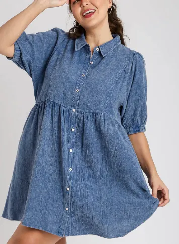 Curvy Blue Mineral Wash Dress