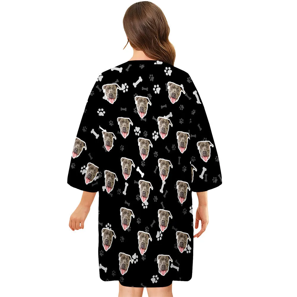 Custom Dog Face Nightdress Personalised Photo Women's Oversized Colorful Nightshirt Bone Gifts For Women