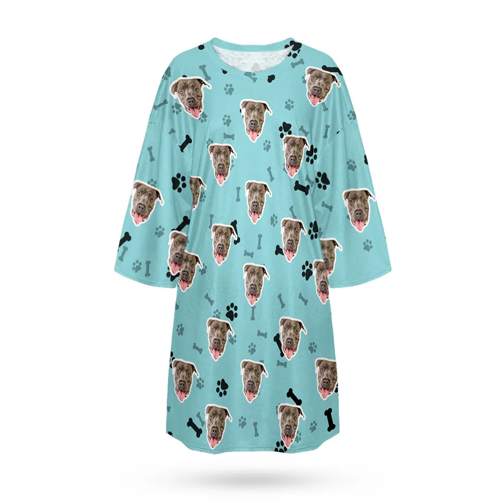 Custom Dog Face Nightdress Personalised Photo Women's Oversized Colorful Nightshirt Bone Gifts For Women