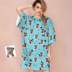 Custom Dog Face Nightdress Personalised Photo Women's Oversized Colorful Nightshirt Bone Gifts For Women