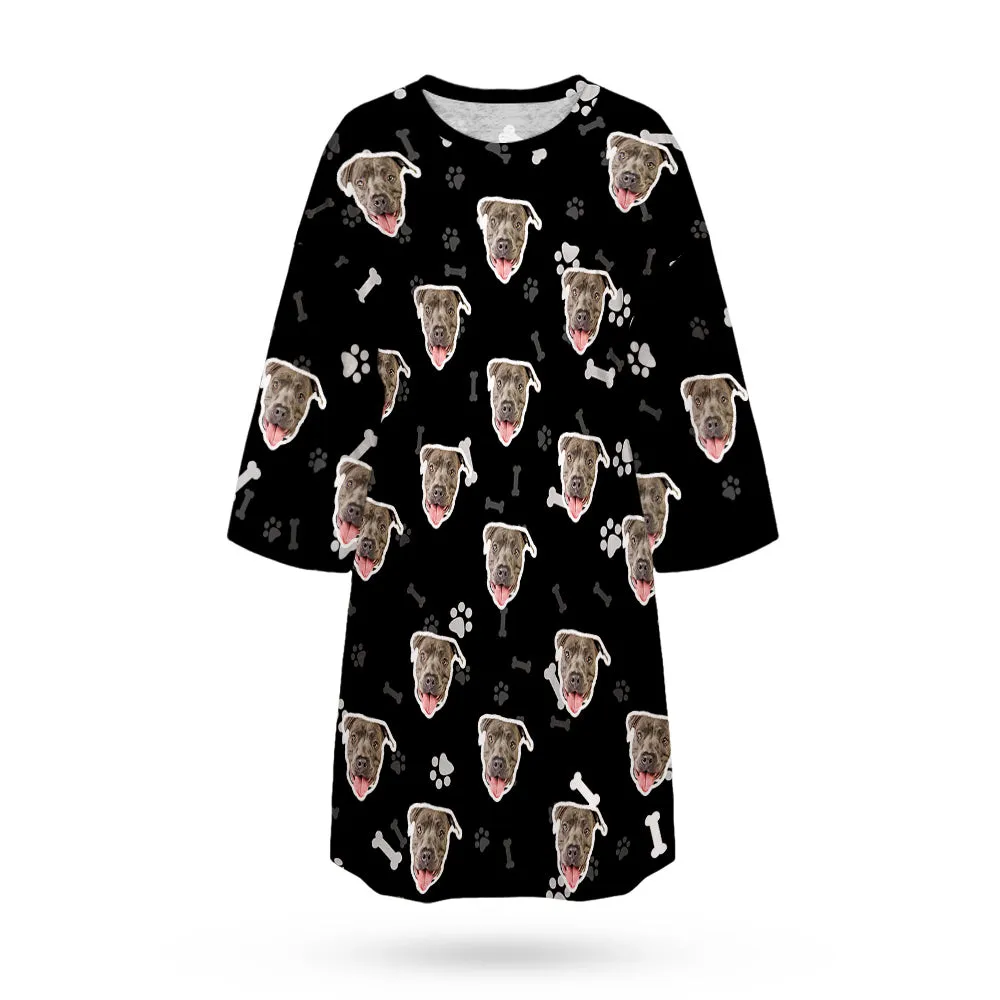 Custom Dog Face Nightdress Personalised Photo Women's Oversized Colorful Nightshirt Bone Gifts For Women