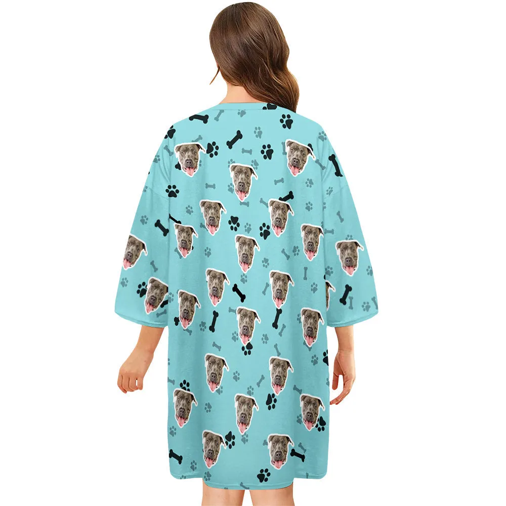 Custom Dog Face Nightdress Personalised Photo Women's Oversized Colorful Nightshirt Bone Gifts For Women