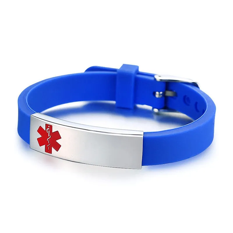 Custom Engrave Medical Alert ID Silicone and Stainless Steel Fashion Personalized Bracelet