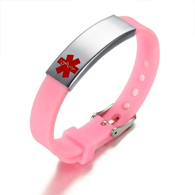 Custom Engrave Medical Alert ID Silicone and Stainless Steel Fashion Personalized Bracelet