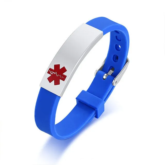 Custom Engrave Medical Alert ID Silicone and Stainless Steel Fashion Personalized Bracelet