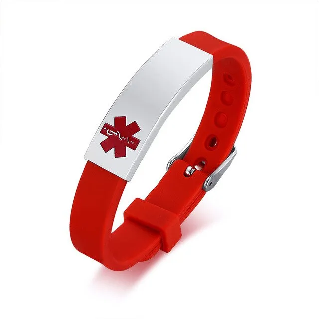 Custom Engrave Medical Alert ID Silicone and Stainless Steel Fashion Personalized Bracelet