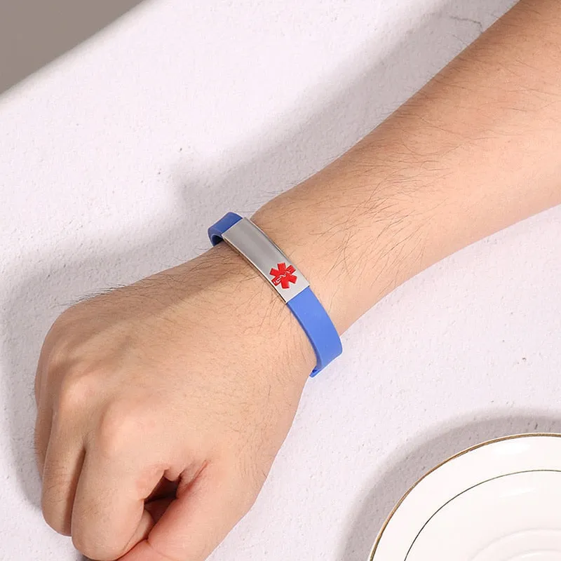 Custom Engrave Medical Alert ID Silicone and Stainless Steel Fashion Personalized Bracelet