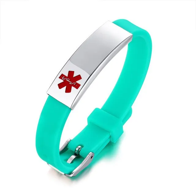 Custom Engrave Medical Alert ID Silicone and Stainless Steel Fashion Personalized Bracelet