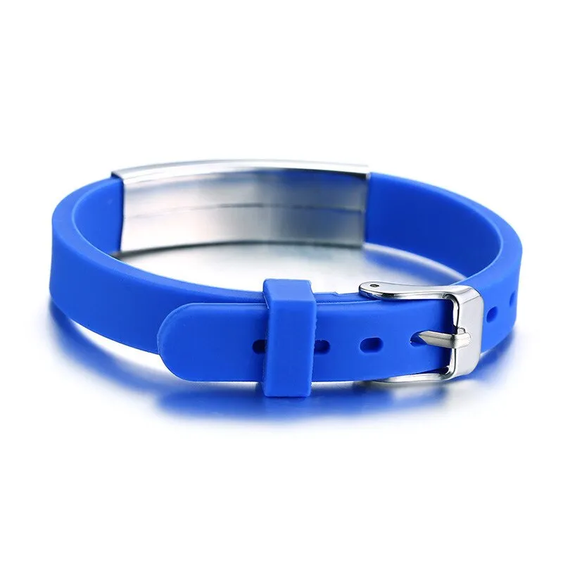 Custom Engrave Medical Alert ID Silicone and Stainless Steel Fashion Personalized Bracelet