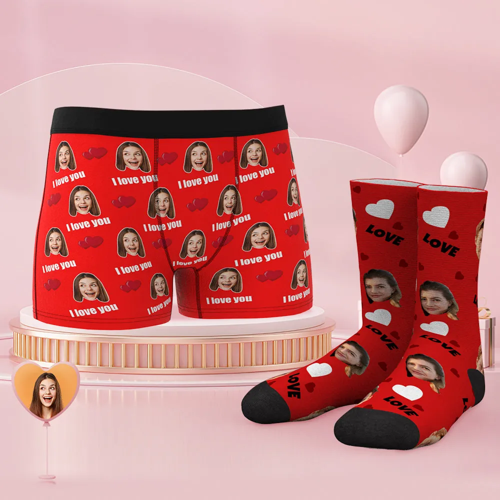 Custom Face Boxer Shorts And Socks Set Love