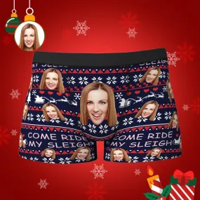 Custom Face Boxers Shorts Personalised Photo Christmas Underwear COME RIDE MY SLEIGH