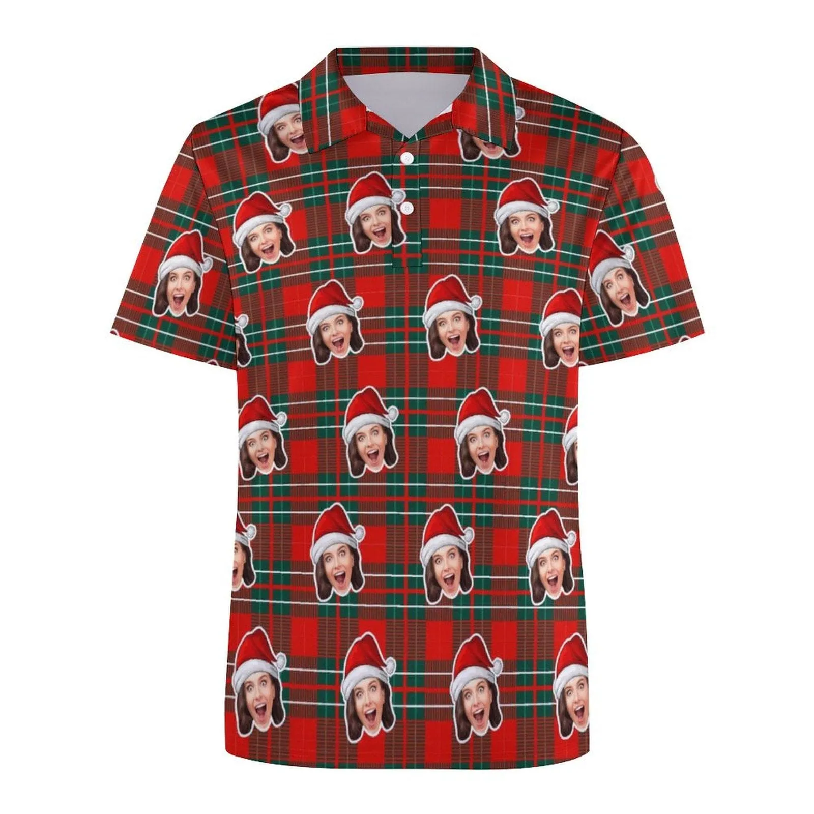 Custom Face Red Merry Christmas All Over Print Polo Shirt Personalized Men's Golf Shirt