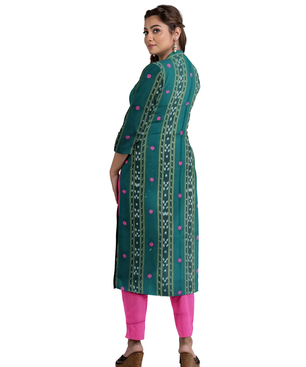 Cyan green pink handwoven cotton nuapatna dress material