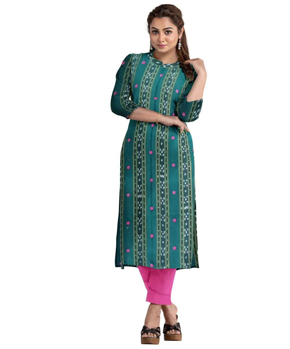 Cyan green pink handwoven cotton nuapatna dress material