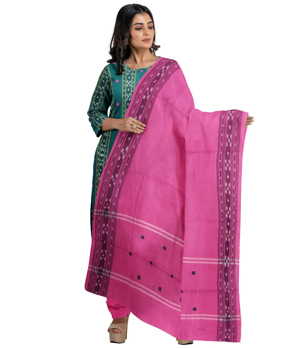 Cyan green pink handwoven cotton nuapatna dress material