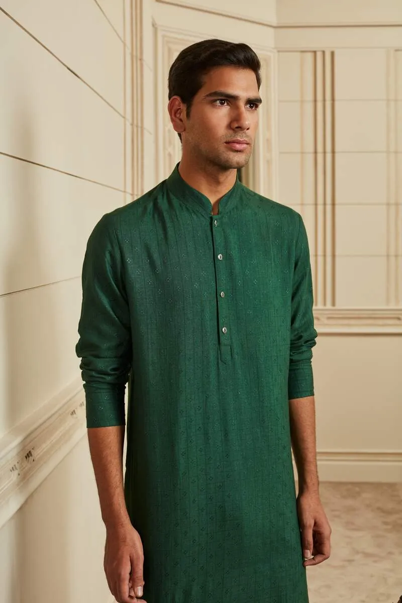 Dark Green Textured Kurta Set