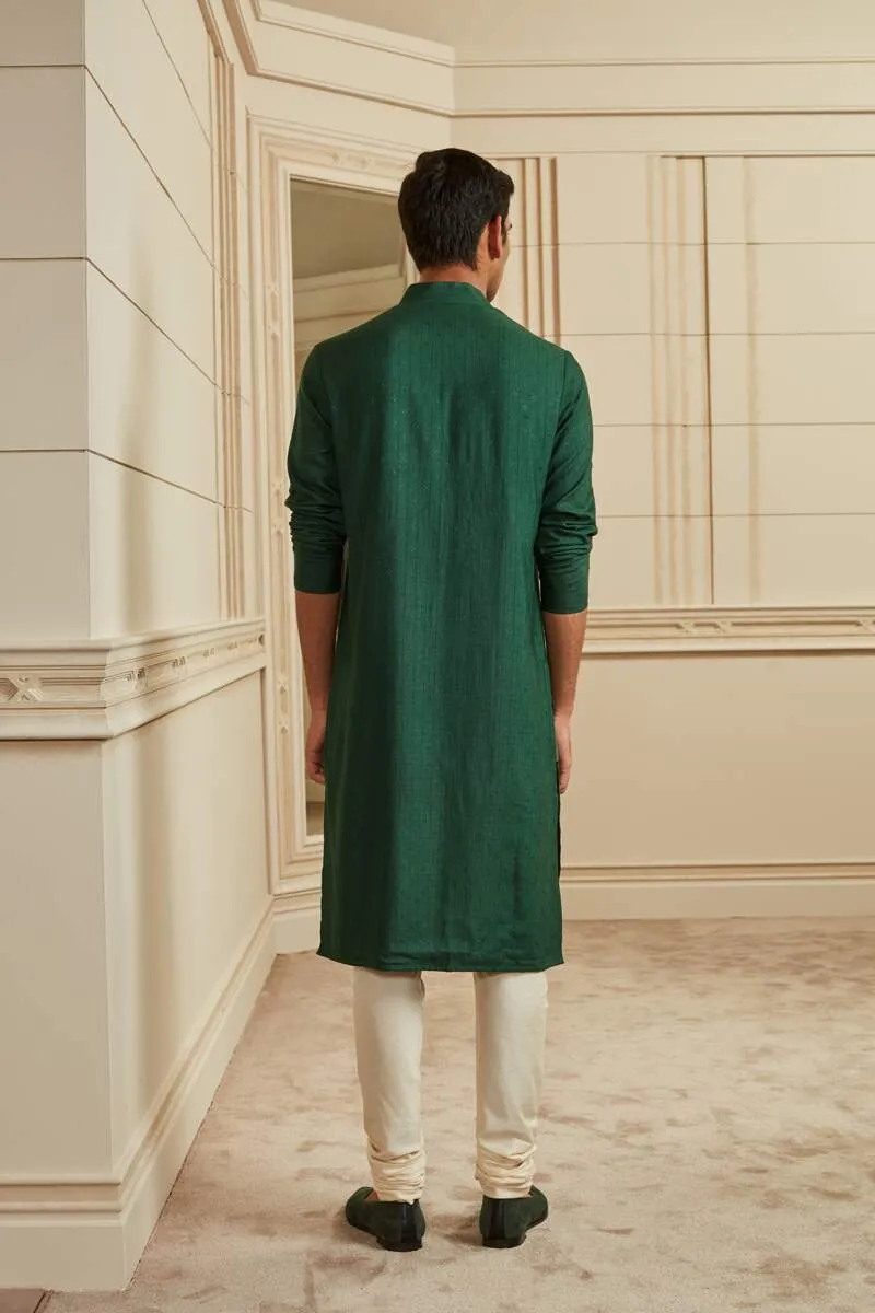 Dark Green Textured Kurta Set