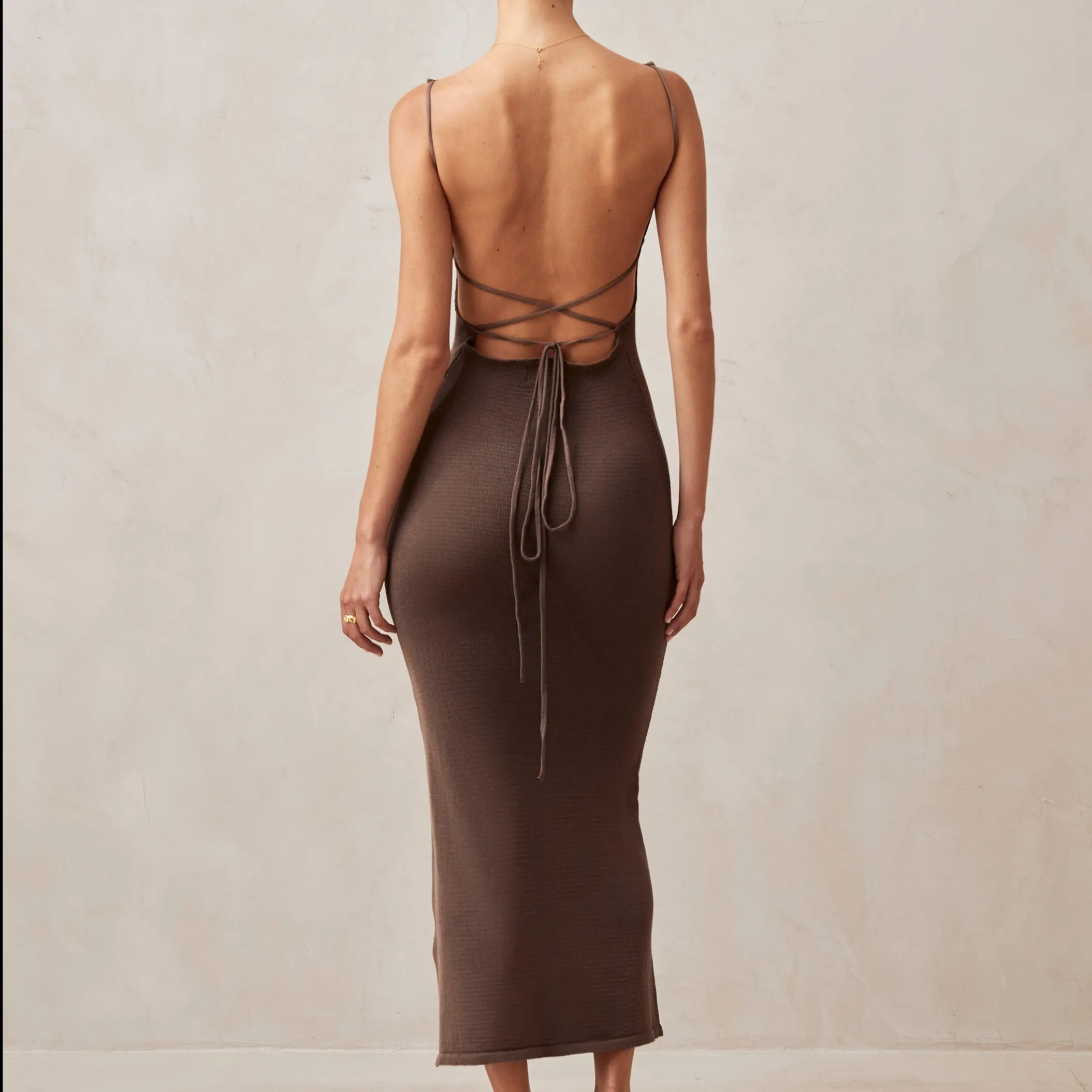 Delicate Brown Tricot Midi Dress