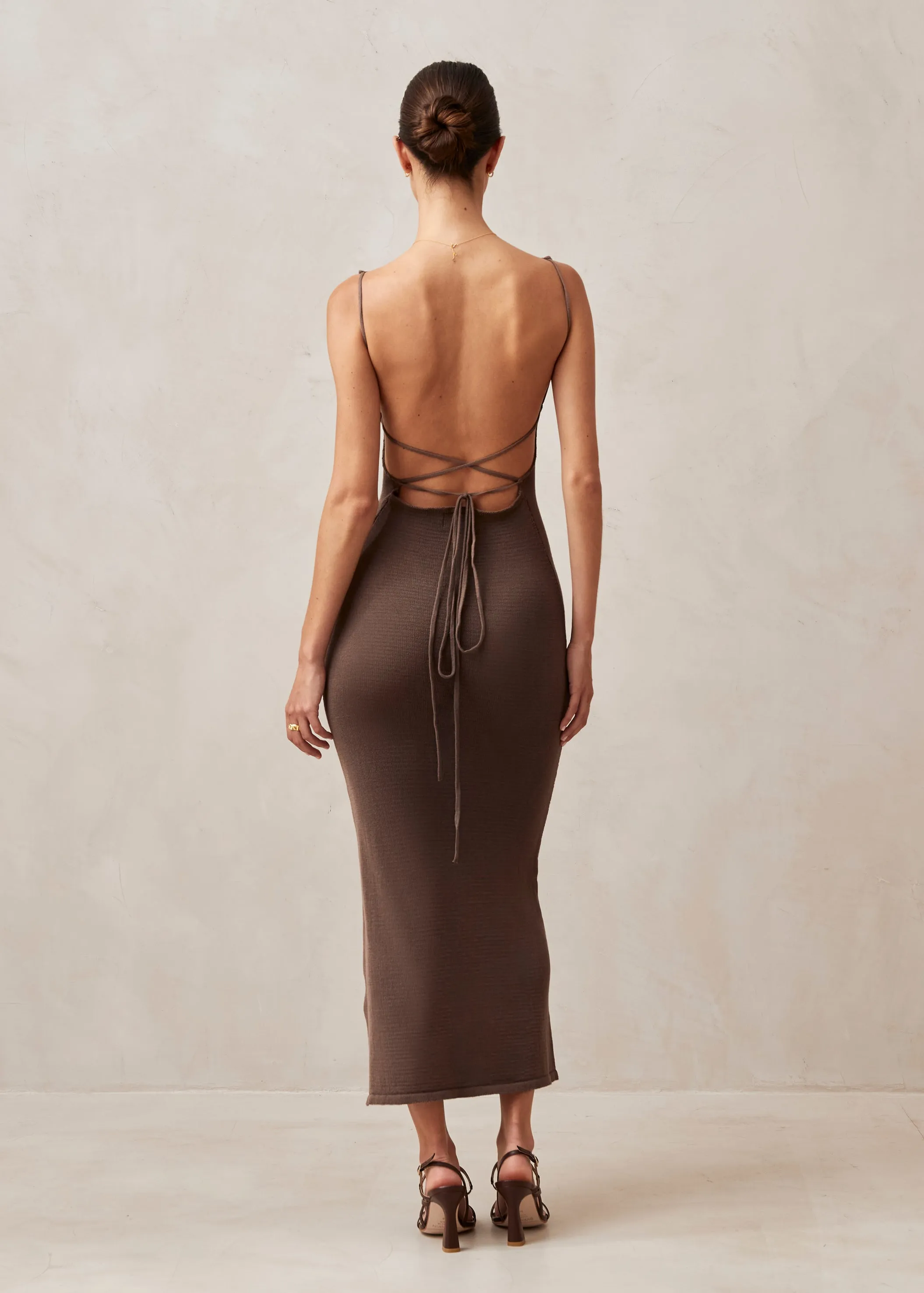 Delicate Brown Tricot Midi Dress