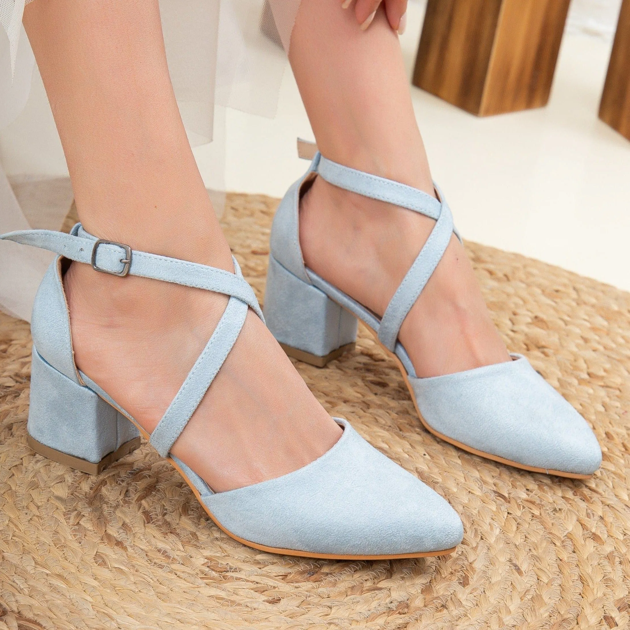 Dolly Vegan Suede Wedding Heels | Blue