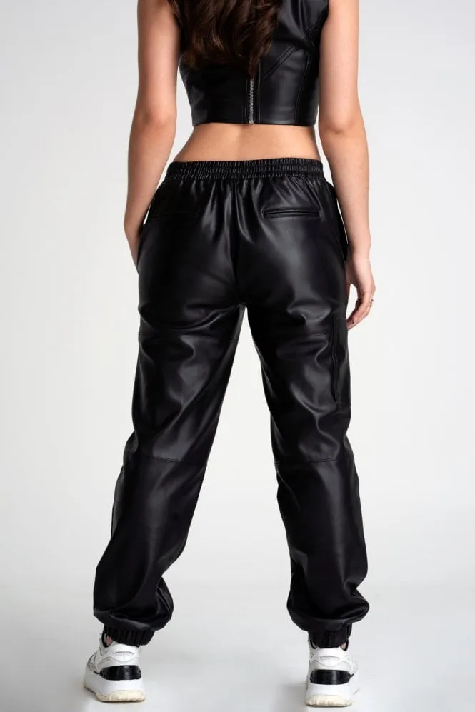 Double Second Black Vegan Leather Utility Trousers