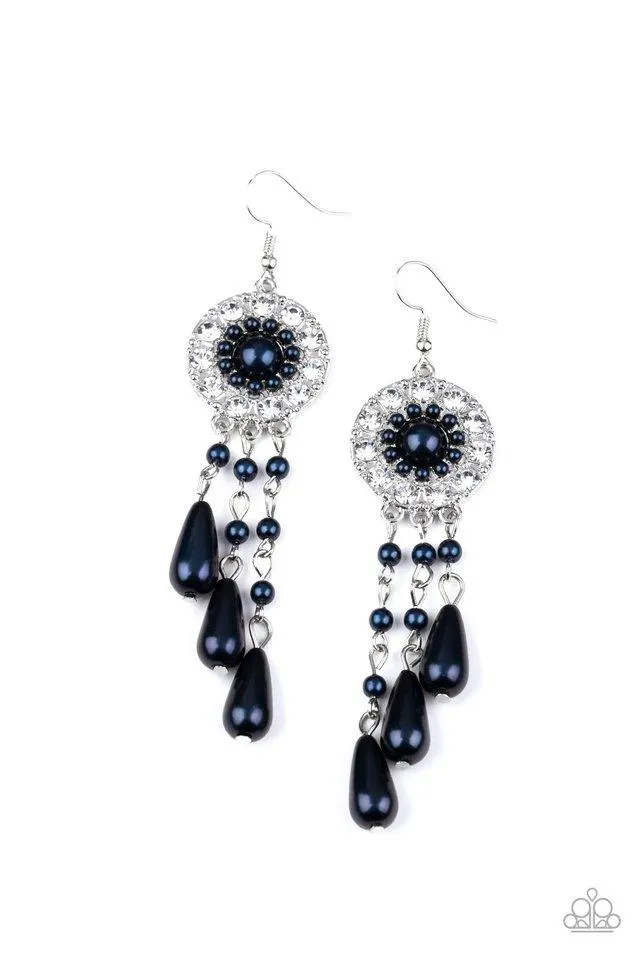 Dreams Can Come True Blue Pearl and White Rhinestone Earrings - Paparazzi Accessories