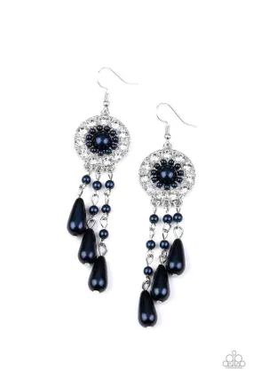 Dreams Can Come True Blue Pearl and White Rhinestone Earrings - Paparazzi Accessories