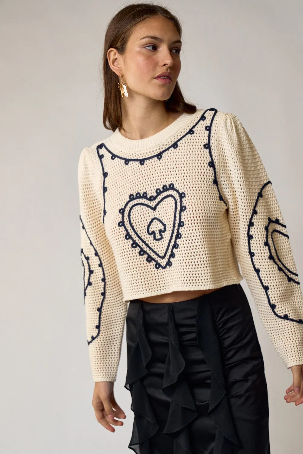 Embroidery Cropped Sweater