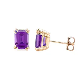 Emerald Cut Amethyst Earrings in 14K Gold Amethyst Studs