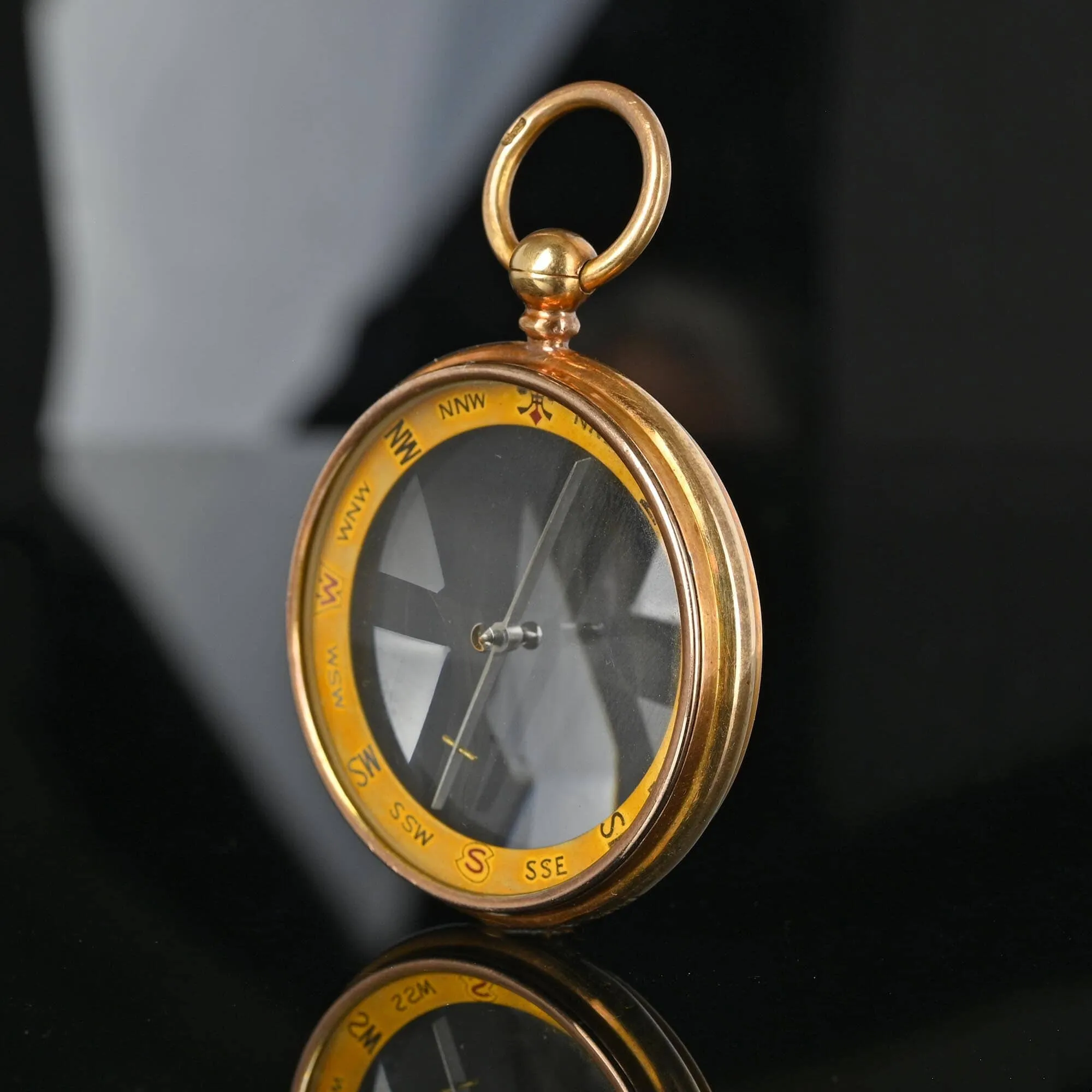 Final Payment Antique 15K Gold Working Compass Fob Pendant, Xtra Large