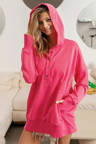 Fuchsia Half Snap Thumbhole Long Sleeve Hoodie (Online Exclusive)