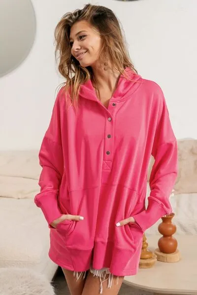 Fuchsia Half Snap Thumbhole Long Sleeve Hoodie (Online Exclusive)