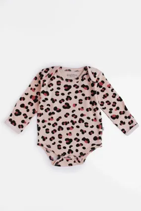 Full sleeve soft pink & graphic pattern bodysuit for baby