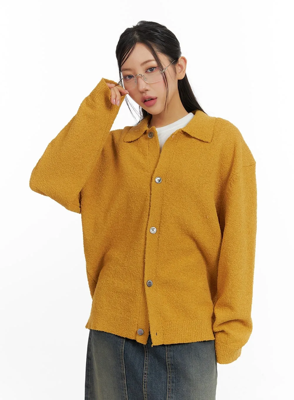 Fuzzy Button-Up Unisex Cardigan CM408