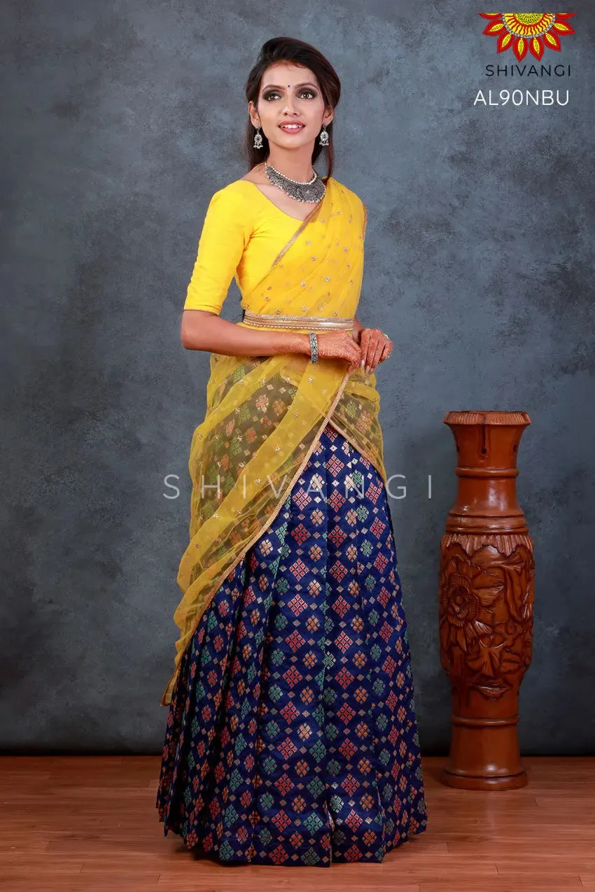 Girls Blue Patola Diamond Half saree | Langa Davani