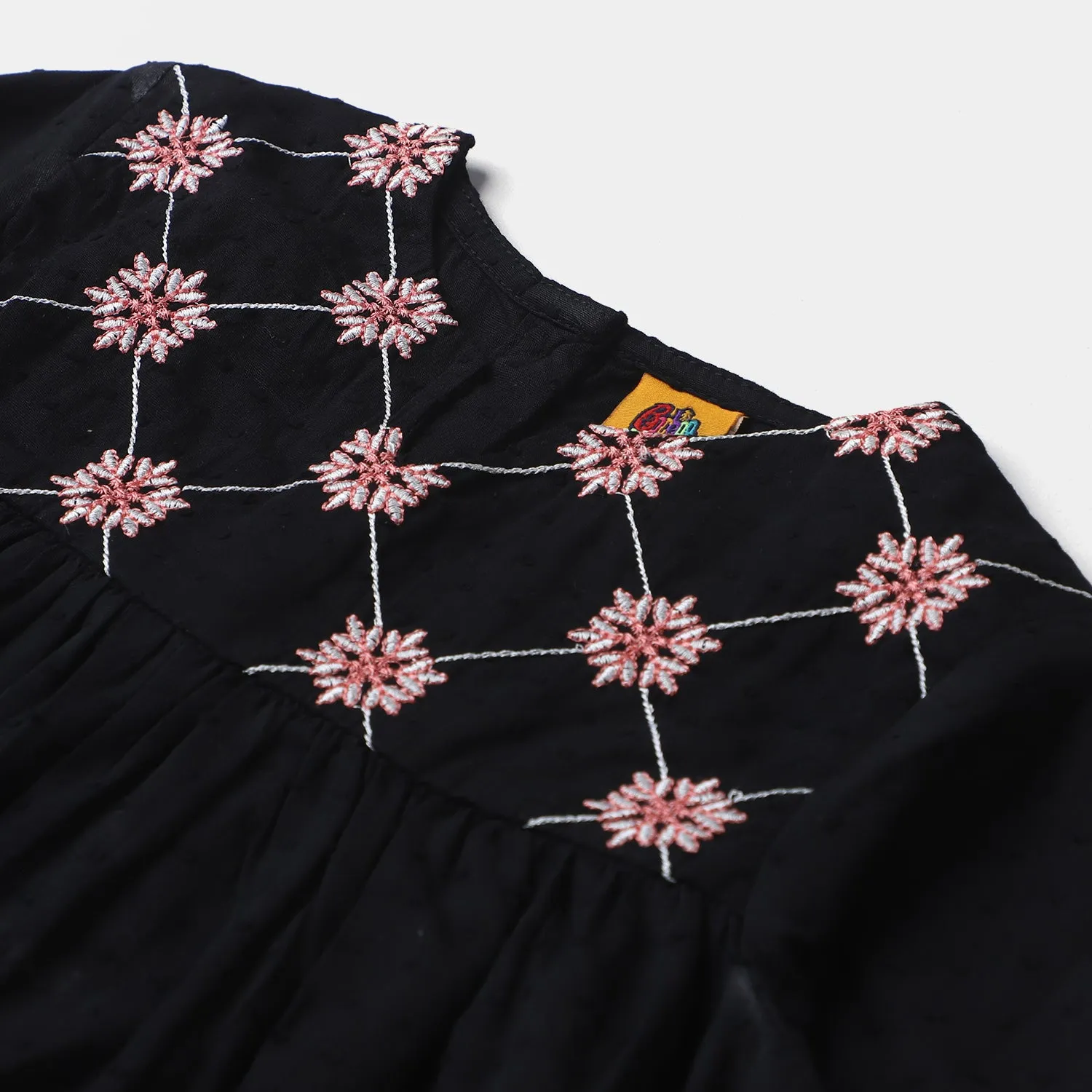 Girls Jacquard Embroidered Frock-BLACK